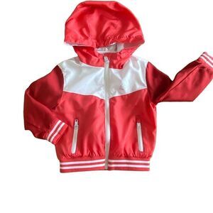 Reebok Hooded Warm Up Track Jacket Peach Multicolor Zip Up Coat Toddler Size 4T